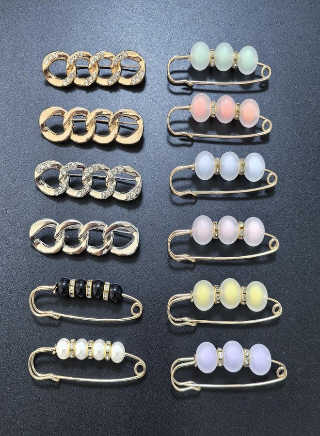LAIFOOSHEN 12PCS Pant Waist Tightener Pins,Jewelry Pearl Brooch Pins for Clothes Shawl Cardigan Shirt Jeans Dress, Decoration Accessories,Decorative Shirt Jacket Lapel Pins for Women Girls - Image 3